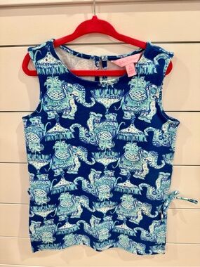 Lilly Pulitzer Navy & Aqua Elephant Print Tank Top